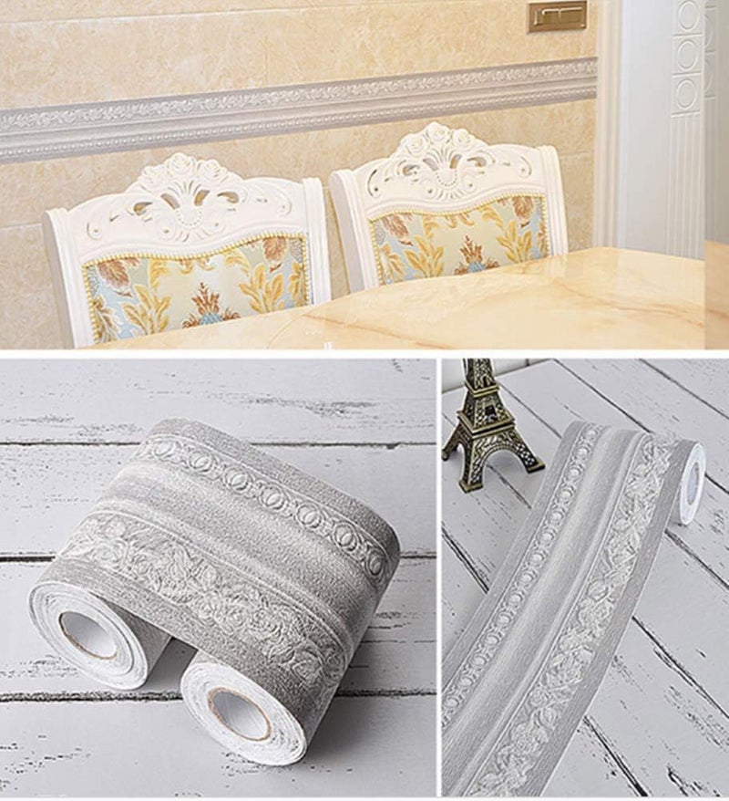 Yija 3D Wood Grain Self Adhesive Peel and Stick Waterproof Wall Border Easy to Apply Home Decor Bathroom Kitchen 4 Inch by 16.5 Feet (Gray) - Image 5